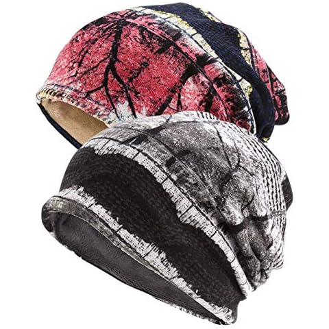 Qunson Women's Baggy Slouchy Beanie Chemo Hat Cap Scarf, 2 Pack-velvet-a, One Size Cover