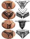 4er Pack Damen String Ouvert für Frauen, Niedrige Taille Spitzen Unterwäsche Frauen Set, Tanga Damen Sexy Dessous Unterwäsche Mit Offenem Schritt, G-String V-String Höschen Reizwäsche Thongs