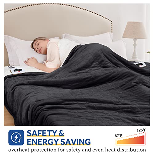 Sealy Electric Blanket Queen Size, Flannel & Sherpa Heated Blanket With 10 Heating Levels & 1-12 Hours Auto Shut Off, Fast Heating Blanket, Machine Washable, Grey, 84 X 90 Inch #TOP3