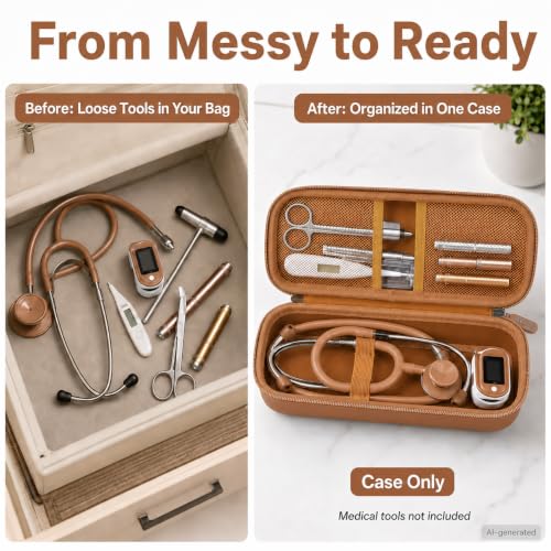 Image of ALKOO Stethoscope Case for 3M Littmann Classic III /Cardiology IV, Tan | for MDF Acoustica Stethoscopes, for Nurses, Doctors, Nursing School Essentials, Students, Clinic, EMS, Travel, Hard Bag Only