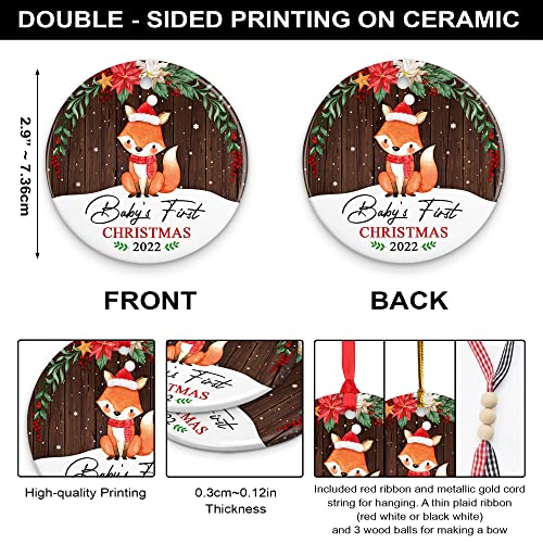 Muchnee Babys First Christmas Ornaments 2022, Woodland Fox Babies First Christmas For New Baby Boys Girls, Baby's 1St Ceramic Ornament Baby Shower, Gender Reveal Christmas Decorations #TOP1