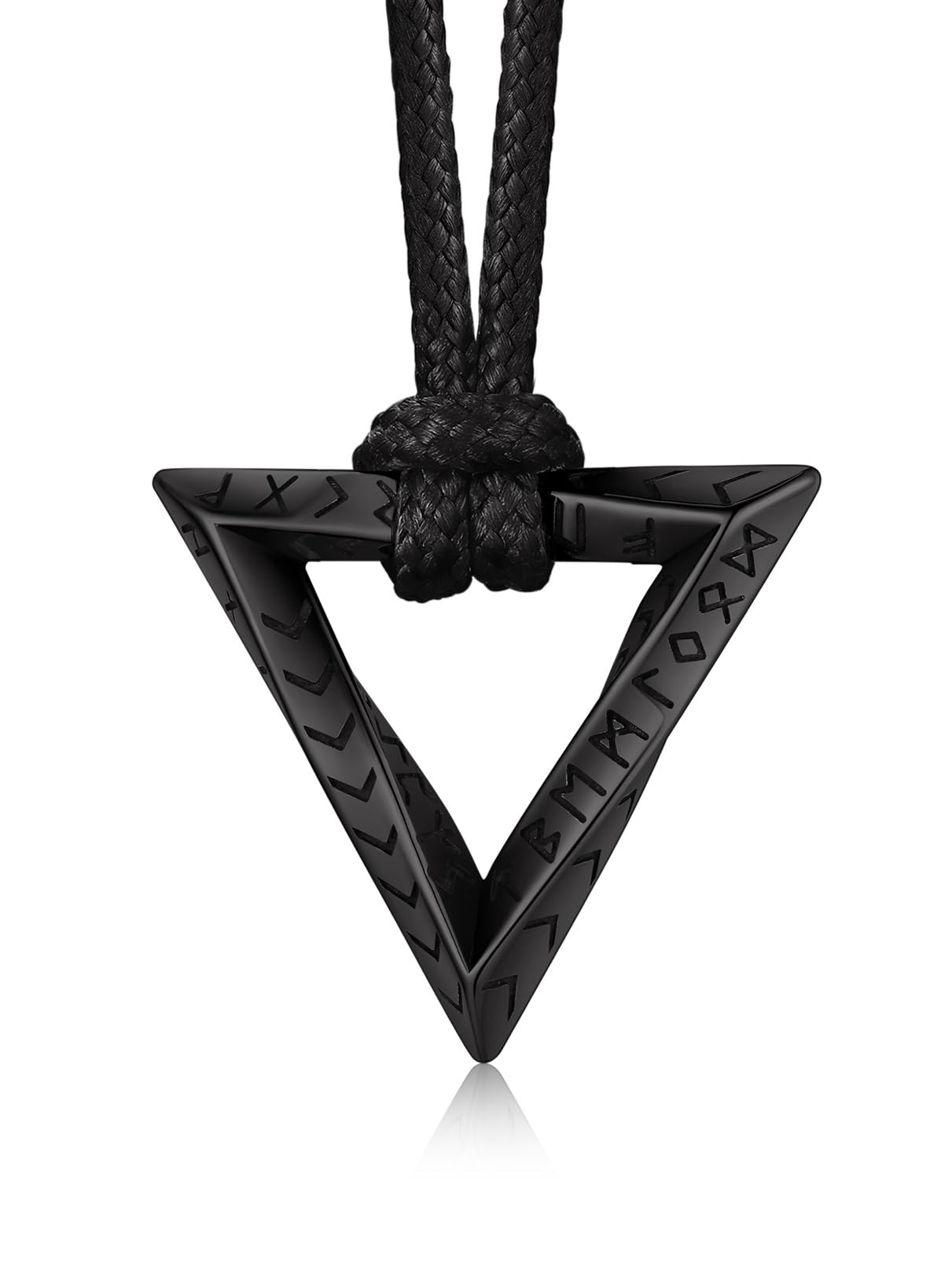 Bandmax Collana Uomo Runa Vichinga in Acciaio Inossidabile/Nero, Ciondolo runico Mobius Rotondo/Triangolare/Infinito con Catena in Pelle Intrecciata Nera Amuleto Gioielli Vichinghi per Donna e Uomo