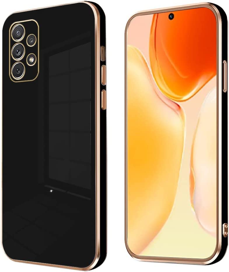 Erams Online for Samsung Galaxy A52 / Galaxy A52s 5G Plating Square Gold Frame Phone Case Luxury Soft Silicone Back Cover for Samsung Galaxy A52 / Galaxy A52s 5G (Black)-image-7