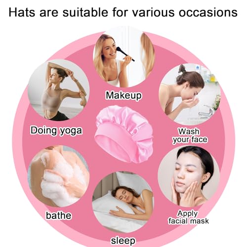 Image of Satin Bonnet Sleep Cap with Wide Elastic Band Silk Wrap Soft Headwear Sleep Cap for Women Girls Curly Hair