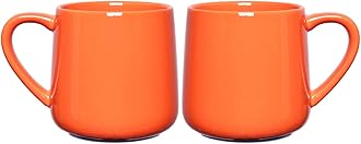 Glossy Ceramic Coffee Mugs Set of 2, Tea Cup for Office and Home, 18 oz, Suitable for Dishwasher and Microwave(Orange, 2)