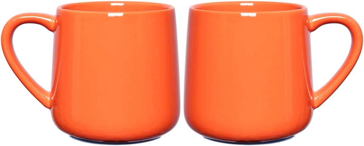 Glossy Ceramic Coffee Mugs Set of 2, Tea Cup for Office and Home, 18 oz, Suitable for Dishwasher and Microwave(Orange, 2)
