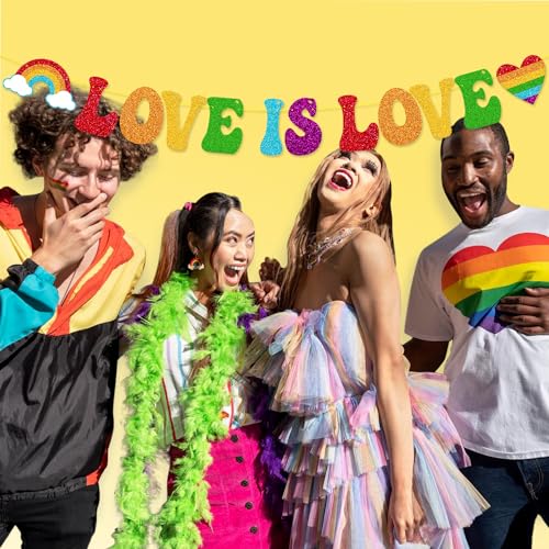 Image of Love is Love Banner Pride Month Party Decorations for LGBT Lesbian Gay Bisexual Transgender Celebration Pride Parade Pride Rainbow Festival Party Supplies