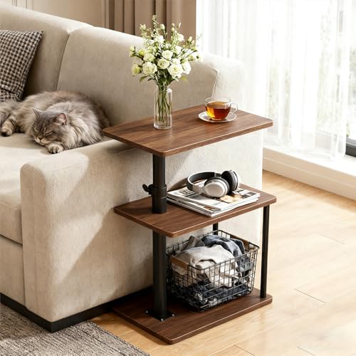 Image of Faesun Swivel Side Table for Couch Arm, Height Adjustable C Shaped End Table for Recliner or Bed, Tv Trays with Storage Shelf for Small Spaces- Small Nightstand for Living Room, Bedroom