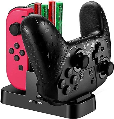 TPFOON Chargeur de manette compatible avec Switch JoyCon, station de charge pour Switch Joy-con et Pro Controller avec indicateur de charge et câble de charge de type C Cover