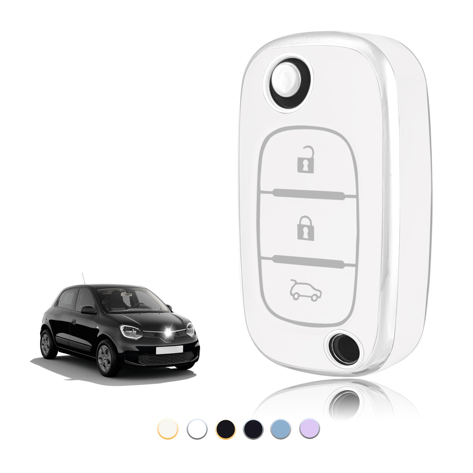Car Key Cover TPU, Car Key Case Fit for Renault Trafic 3 Twingo 3/2 Megane 4 Clio 5 Captur Kangoo Modus Smart Forfour Fortwo, Protective Key Fob Cover Key Fob Case - Flip Key