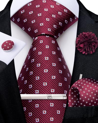 Image of DiBanGu Silk Pre-tied Ties for Men Formal Adjustable Necktie Set