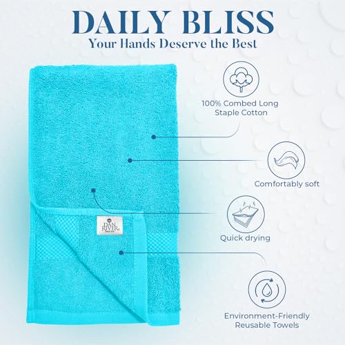 Image of DAN RIVER 6-Pack Premium Hand Towels (16x28 Inches) - 100% Cotton, Ultra Soft, Lightweight, Highly Absorbent Towels for Bathroom, Spa, Gym, Salon, Hotel, and Travel - Turquoise