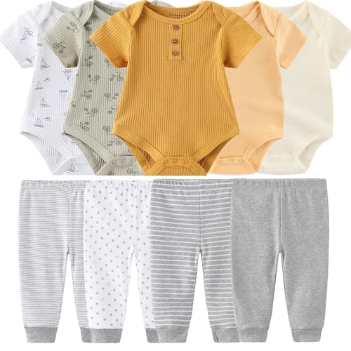 Image of Kiddiezoom Baby Layette Set Baby Boys' 9-Piece Bodysuits Pants Set Toddler Girl Boy Unisex Baby Gift Sets