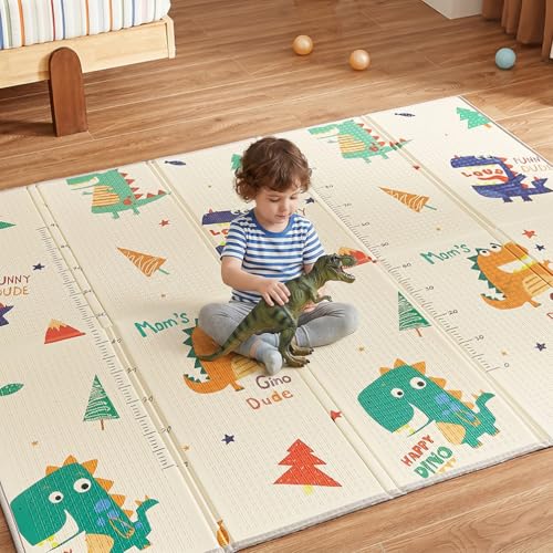 CASABEL Tapis d’Éveil Bébé Évolutif 180×150 cm – Tapis Bébé Pliable, Imperméable et Épais, Motifs Dinosaures, Grande Taille, Doux et Coloré,...