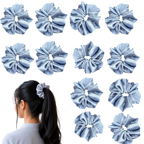 Image of Satin Scrunchies Hair Bands for Women Pack of 12 (Grey)