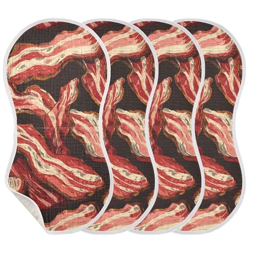 Bacon Vintage Burp Cloths Baby Boys Girls Absorbent Soft Cotton Burping Cloths Rags, 4 Pack