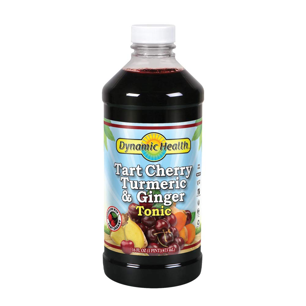 Dynamic Health Tart Cherry Juice Tonic with Turmeric & Ginger | Vegetarian and Kosher | Key Compounds | 16 Fl Oz