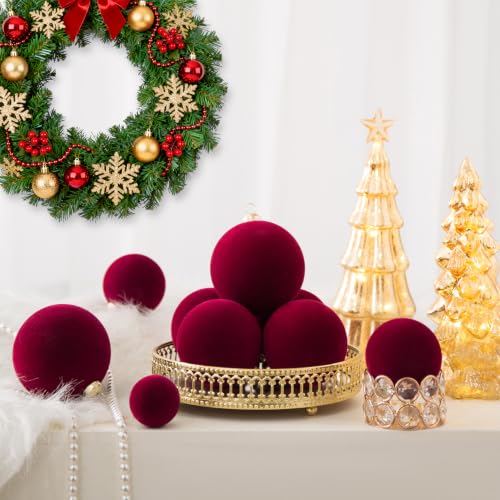 46Pcs Velvet Christmas Ball Ornaments Set - Flocked Shatterproof Christmas Tree Decorations Classic Hanging Ornaments with Rope for Xmas Wreath Holiday Home Decor (Multi-Size, Burgundy) - image 4