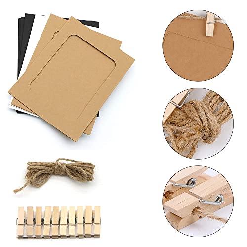 20 Pcs DIY Cardboard Photo Frames with 20 Pcs Wood Clips and 2 Jute Twine Hanging Ropes Kraft Paper Picture Frames Hanging Paper Photo Frame Set for 4 Inch Photos - Image 3
