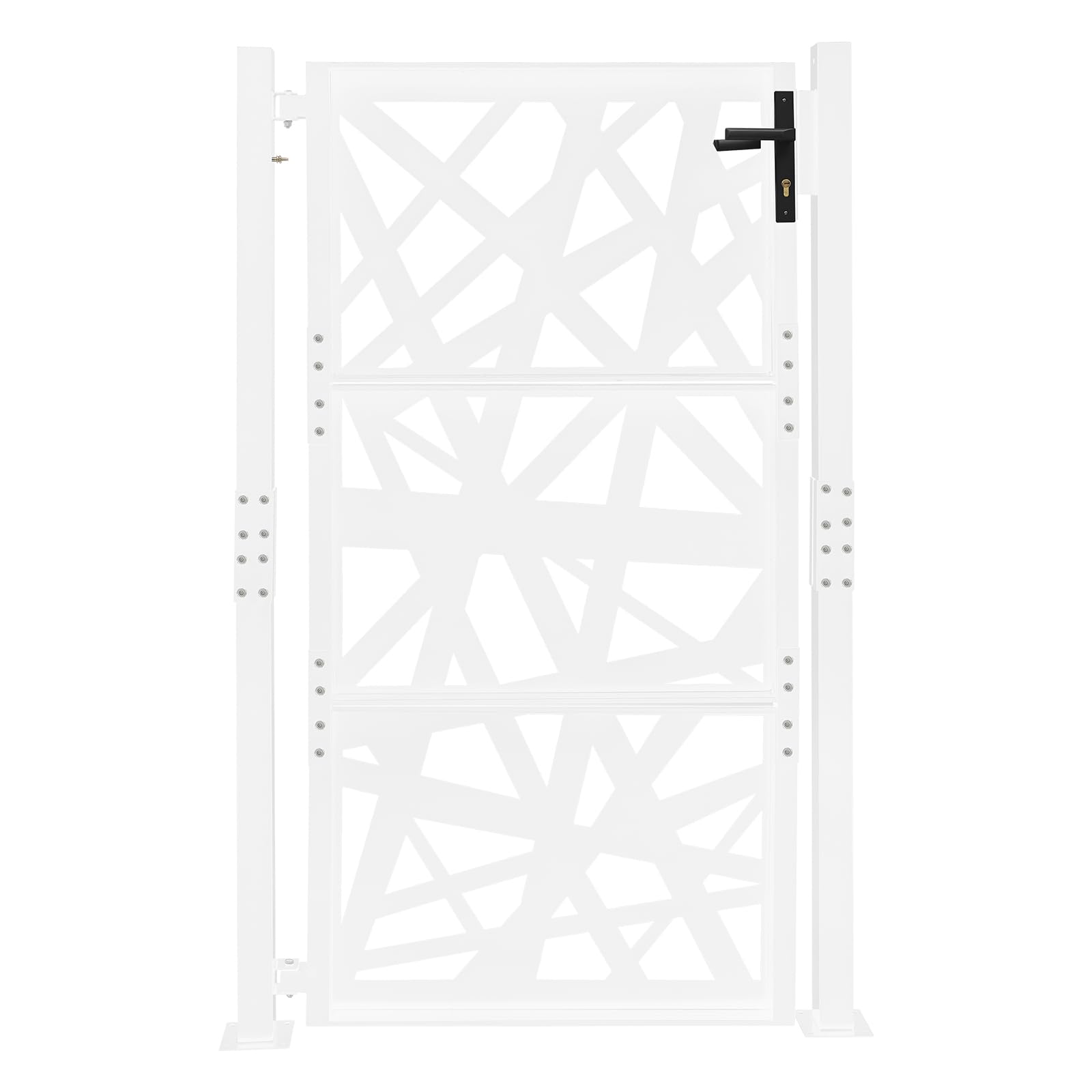 Puerta de jardín de 105 x 175 cm, doble columna, de metal, con cerradura, 7 llaves y apertura de 180°, resistente a la corrosión para jardín, terraza y seguridad para mascotas, color blanco