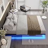 DICTAC Bett 120x200 cm mit LED Beleuchtung Bettgestell 120x200 mit Lattenrost aus Metall Bettrahmen Erwachsene Floating Bed Frame mit Licht-Robust und Stabil,Leichte Montage,Schwarzer(ohne matratze)