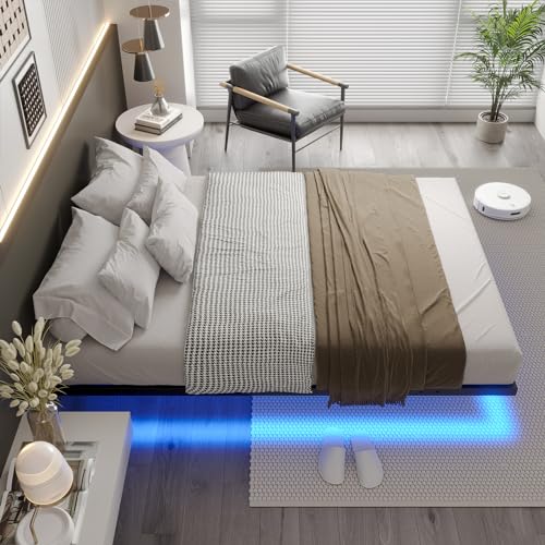 DICTAC Bett 120x200 cm mit LED Beleuchtung Bettgestell 120x200 mit Lattenrost aus Metall Bettrahmen Erwachsene Floating Bed Frame mit Licht-Robust und Stabil,Leichte Montage,Schwarzer(ohne matratze)