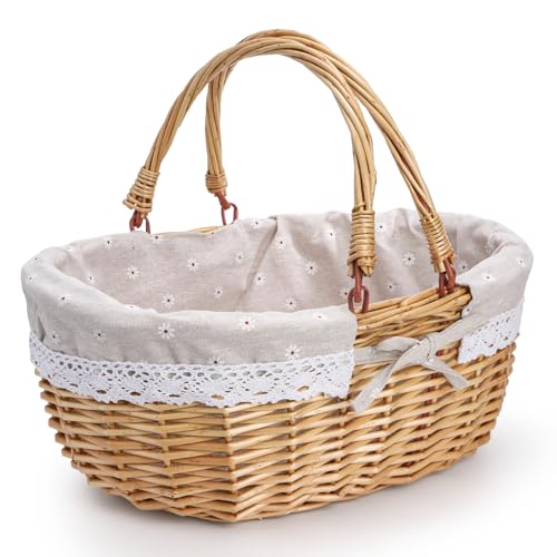 Dicunoy Wicker Picnic Basket with Handle, Large Empty Gift Basket to Fill, Open Top Market Harvest Baskets for Garden, Fruit, Candy, Wine, Easter Egg Gathering, Wedding, Vegetables