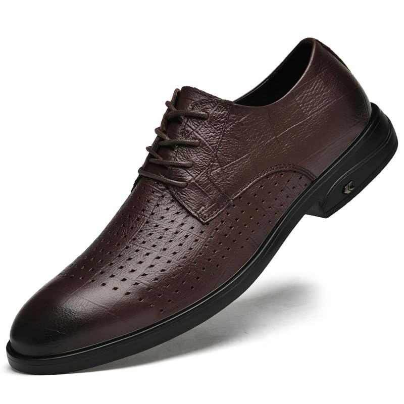 Mens Platform Oxfords Shoes Lace Up Patent Leather Business Oxford Shoes Black Round Toe Soft Rubber Sole Dress Shoes(Brown,8)