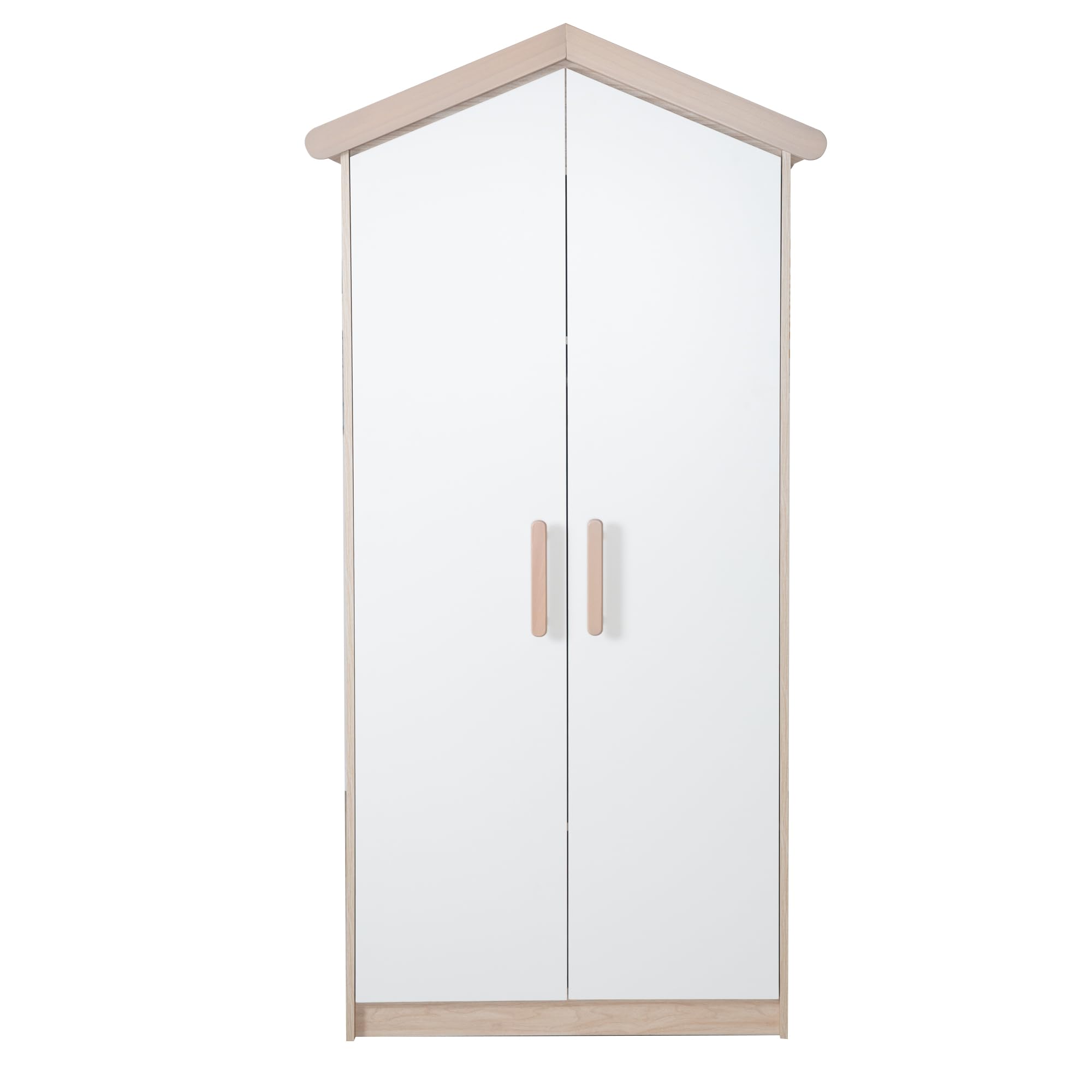 roba Armadio per bambini a 2 ante Cabane effetto casa – Manici in legno massello di alta qualità – Armadio per cameretta dei bambini in bianco/rovere