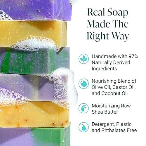 Image of Handmade Natural Bath & Body Soap Bar, Vegan, All-Natural, Palm Oil Free, Made in USA with Shea Butter + Essential Oils, Lavender Collection, 3 Bars