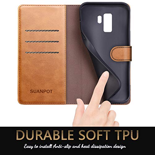 Suanpot For Samsung Galaxy S9+ / S9 Plus 6.2 (Non S9 5.8") Wallet Case With Rfid Blocking Credit Card Holder,Pu Leather Flip Folio Book Phonecase Pocket Cover For Men Women (Light Brown) #TOP5