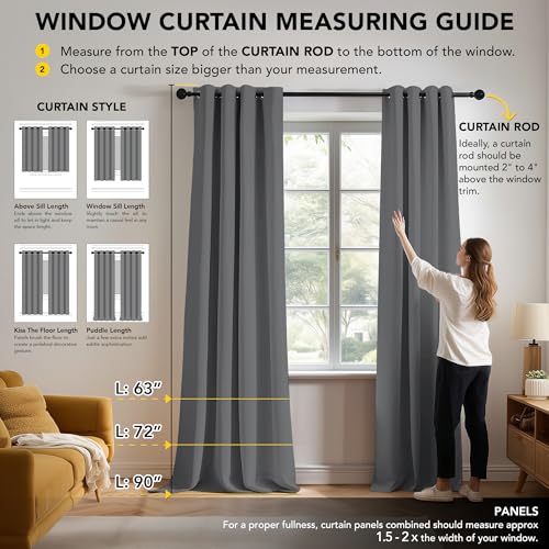 Image of Deconovo Blackout Curtains Eyelet, Energy Saving Thermal Insulated Curtains, Noise Redudcing Bedroom Curtains for Living Room, 55 x 118 Inch, Light Grey, 2 Panels