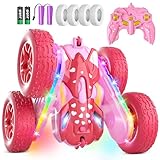 Terucle Remote Control Car for Girls, New Pink RC Cars Stunt RC Car Girl Toys for Girls Double-Sided 360° Rotating with Headlights 4WD Kid Toys Girls for Birthday Gifts (Pink)
