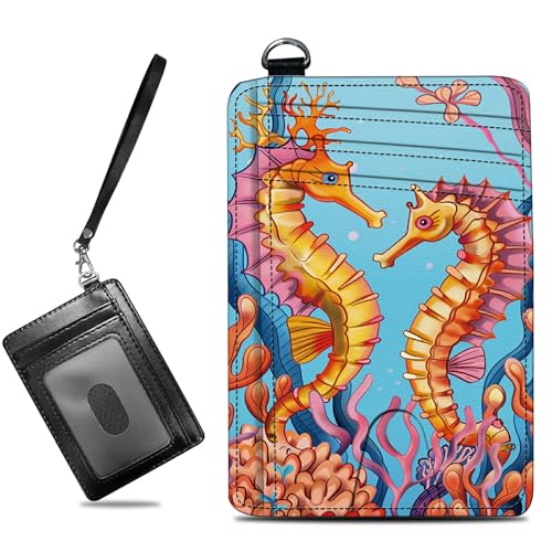 Image of Small Travel Wallets, Seahorse Slim Minimalist Front Pocket Wallet with Wristlet, RFID Blocking PU Leather Credit Card Holder with ID Window Change Purse for Men Women