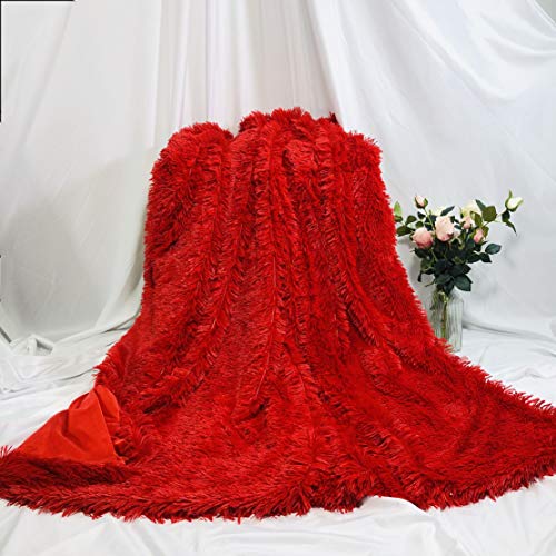 Myru Plush Super Soft Blanket Bedding Sofa Cover Furry Fuzzy Fur Warm Throw Qulit Cozy Couch Blanket for Winter (63"x79", Pure Red)