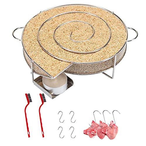 B-080 Runder Kaltrauchgenerator Räucherschnecke Räucherbox Räucherschnecke Kalträuchern Sparbrand Für Räucherofen Rauchgenerator Mit 2 Bürste 5 Fleischhaken Zum Grillen Speck Fisch Lachs Fleisch