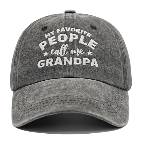 Image of Grandpa Gifts, Grandpa Hat, Best Christmas Thanksgiving Fathers Day Birthday Gifts for Grandfather from Grandkids Granddaughter Grandson, Adjustable Washed Cotton Embroidered Baseball Caps Dark Grey