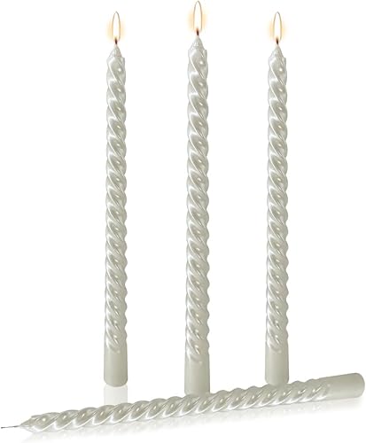 Juego de 4 velas cónicas de 10 pulgadas de color blanco perla brillante sin goteo, 9 horas de combustión limpia cónica para decoración del hogar,