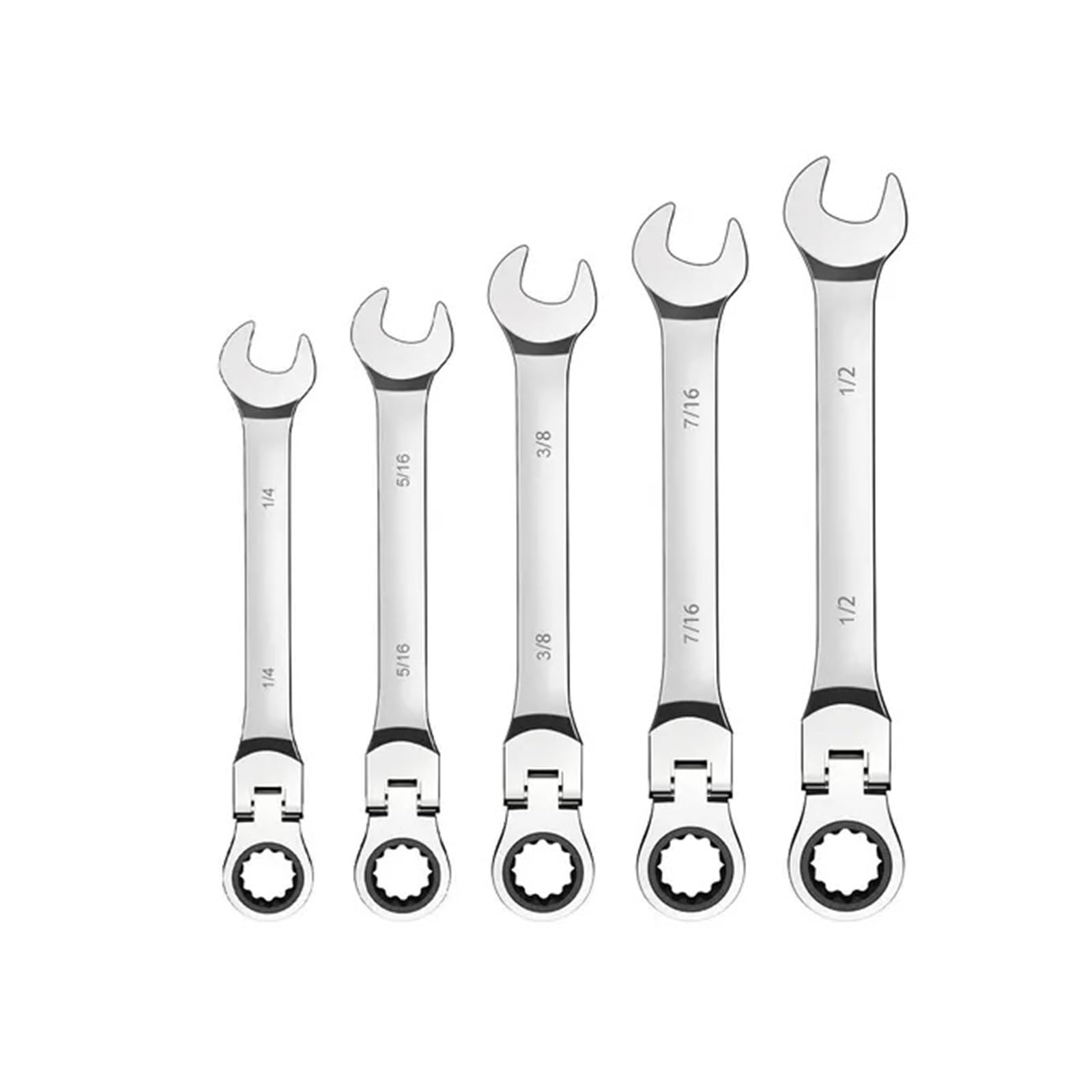 Zestaw Kluczy Grzechotkowych Flex-Head, Wykonany Ze Stali Cr-V, Standard SAE 1/4" Do 3/4" Zestaw Kluczy Płasko-oczkowych Z Obrotową Głowicą Wydajne I Praktyczne(5pcs)
