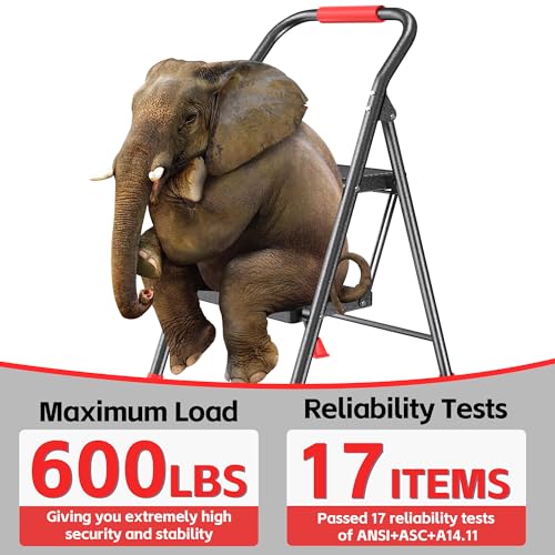 Step Ladder Foldable Folding Stool - for Home Adults Kitchen 2 Stepping Extension Tall Heavy Duty with Handrails - Closet Stepstool Stair Ladders Extendable Stepladder for Indoor House 600Lbs - Image 2