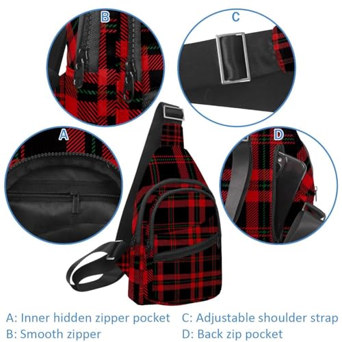 Mochila cruzada de cuadros escoceses en negro y rojo compacto 4