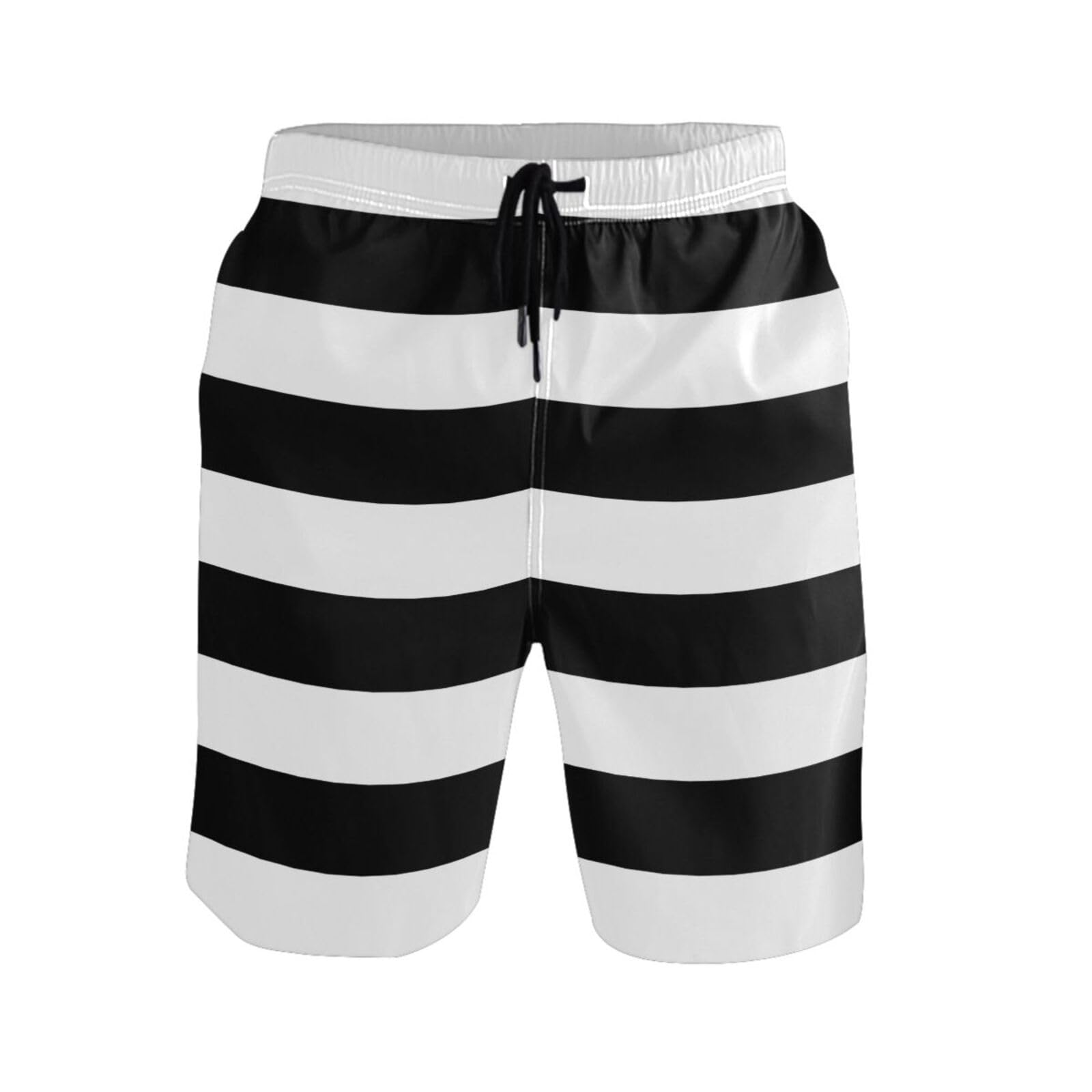 Deportivos Hombres Short Franja Blanca Y Negra Shorts De Baños con Bolsillo Verano Pantalón Cortocon Forro De Malla Trajes De Baño Swimwear para Tenis Gimnasio Uso Diario