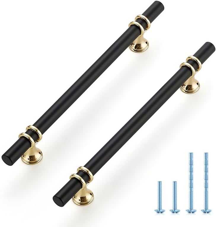 Ravinte Hardware 10 Pack 8-13/16 Inch Matte Black&Gold Cabinet Pulls Handles Kitchen Cabinet Handles Drawer Pulls Kitchen Cabinet Hardware Cupboard Handles Dresser Drawer Pulls 6-1/4 Inch CC