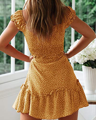 Image of Womens Summer Sundress Ruffle Sleeve Sweetheart Neck Print Mini Dress