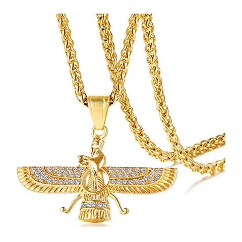 Mgutillart 18K Gold Plated Jewelry Stainless Steel Crystal Necklace Farvahar Symbol Tag Pendant Necklace Cover