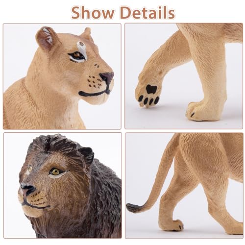 TOYMANY 6 Stück Löwe Tiere-Figuren mit Löwenbabys,Realistische Löwen Spielzeug Plastiktiere Zoo Wald Tierfiguren Dschungeltierfiguren, Lernspielzeug-Kuchenaufsatz, zum Spielen oder als Deko für Kinder