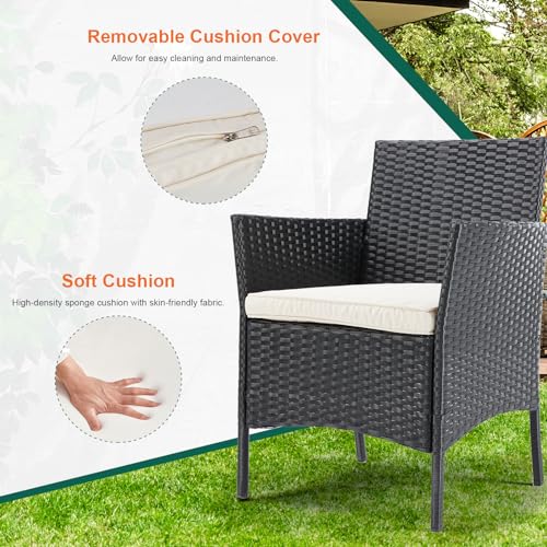 NEWBULIG Patio Furniture Ensemble de Meubles d'extérieur en rotin PE avec Coussin Doux et Table en Verre, 3 pièces, Noir – Image 3
