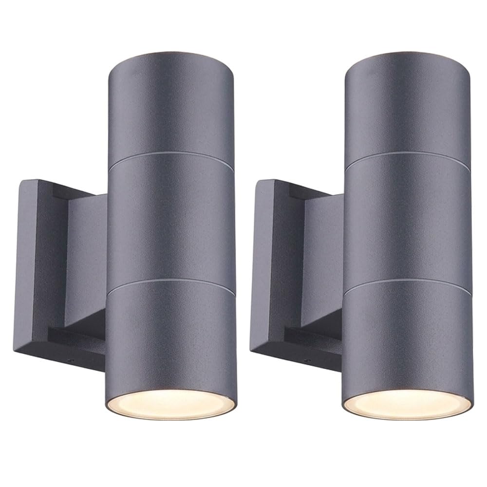2x Wandleuchte Wandlampe Außenleuchte Gartenleuchte Up Down Anthrazit Glas IP44