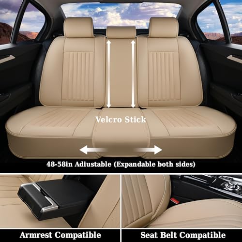 Image of Coverado Front and Back Seat Covers for Cars, Automotive Seat Covers for Trucks, Nappa Leather Car Seat Covers, 5 Seats Waterproof Carseat Protector Car Seat Cover Beige, Universal Fit for Most Cars