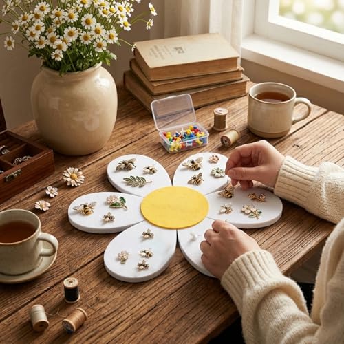 Image of Climberty 6PCS Flower Felt Bulletin Board Set with 50 Push Pins, Daisy Pin Board Wall Tiles in 3 Sizes for Photo Display, Notes, Memo Organizer, Bedroom Nursery Office Decor